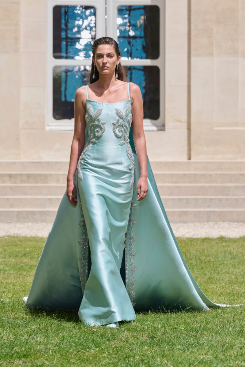 slim fit dress slacks Beaded Tulle Dress with Diamond Shaped Stones by Georges Hobeika – Elilhaam